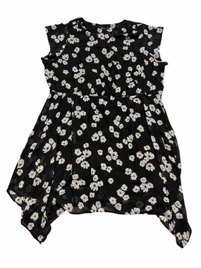 Reitman’s Black Floral Handkerchief Hem Dress Petite Plus Size 3X Flowy Summer